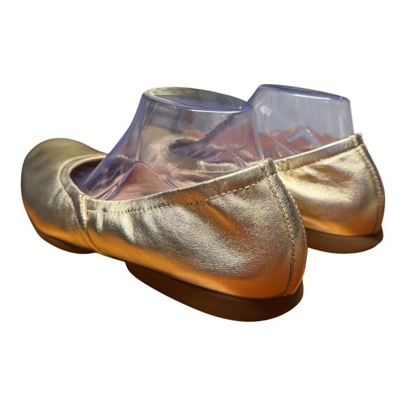 ABEO Tilly Women's 10 Gold Leather Ballet Flats Comfort Slip On Workwear Classic - Picture 3 of 11